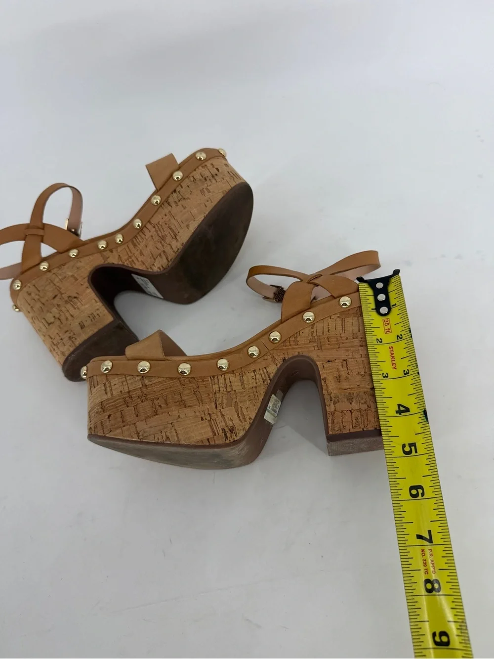 Schutz Cork Neutral Studded Open Toe Platform Sandal Size 7